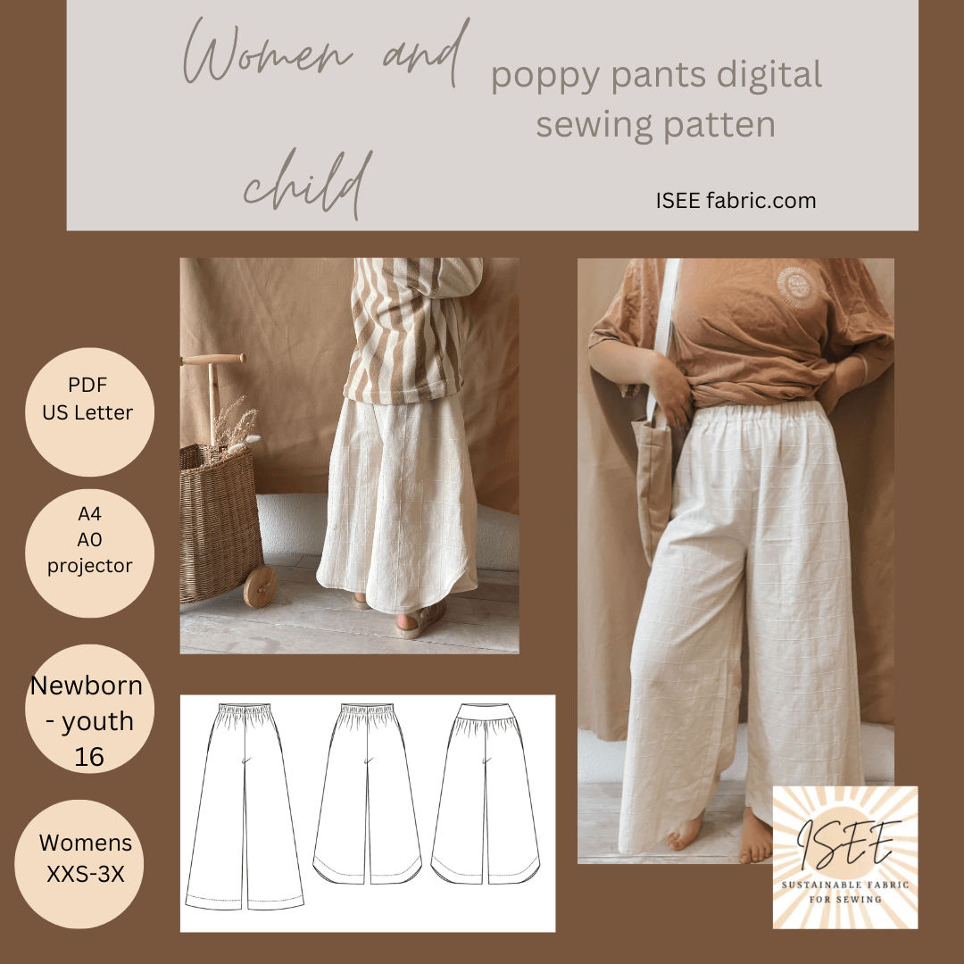 BUNDLE Women's and Childrens Poppy Wide Leg Pants Sewing Patterns - Isee fabric