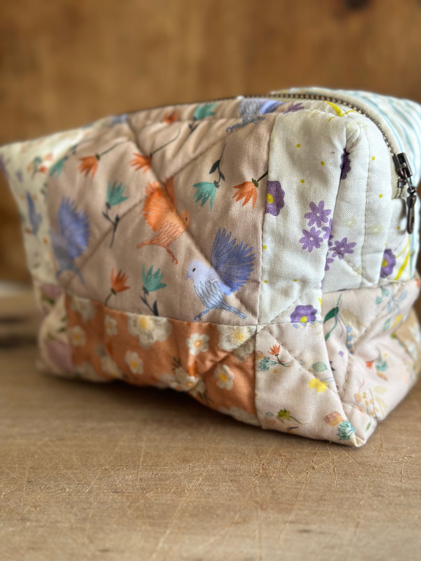 Quilted floral makeup bag
