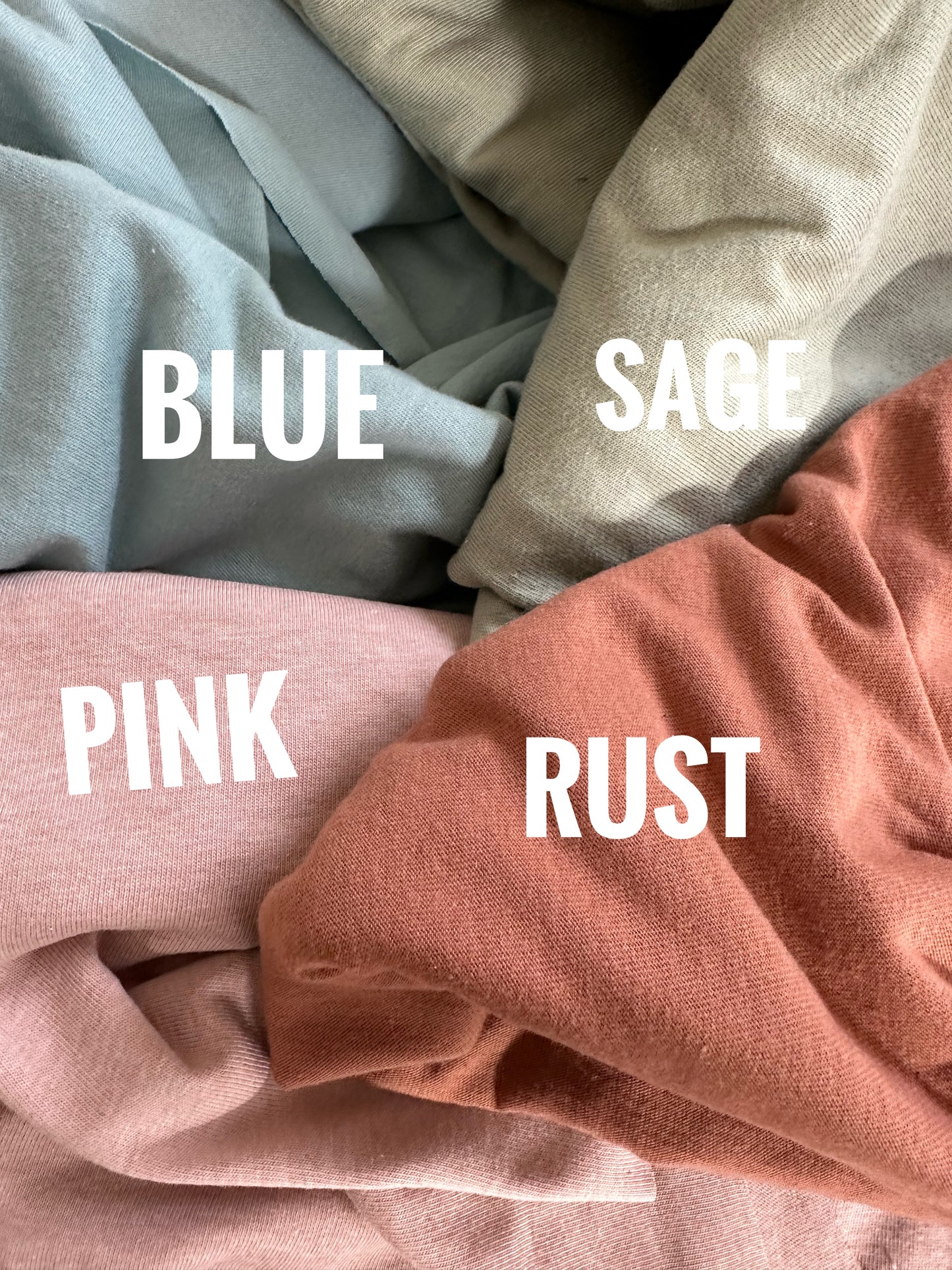 Blue, Sage, Pink, and Rust fabric swatches - A2438793-3F26