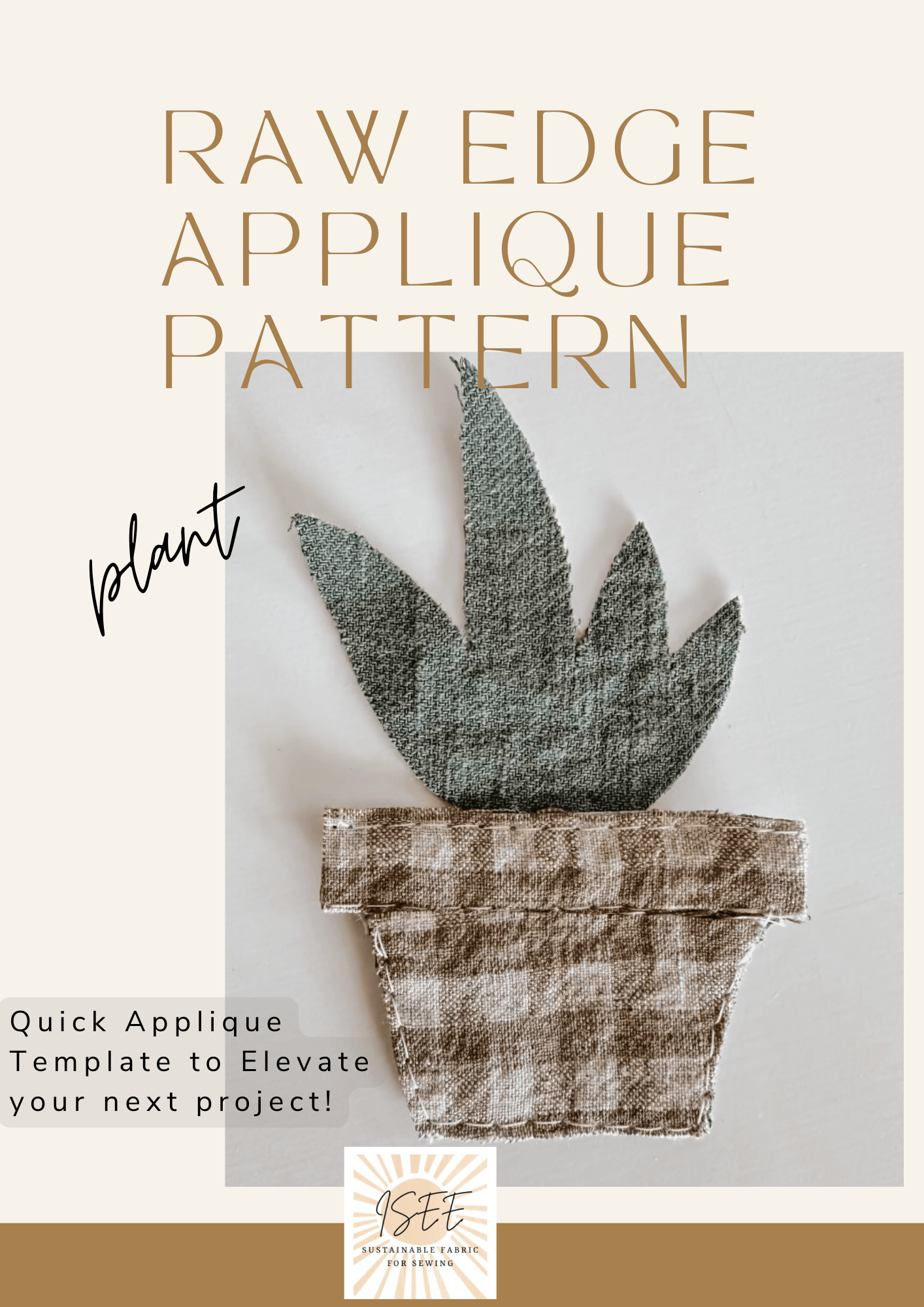 fabric plant pot sewing pattern CACTUS POT APPLIQUÉ Template and Tutorial