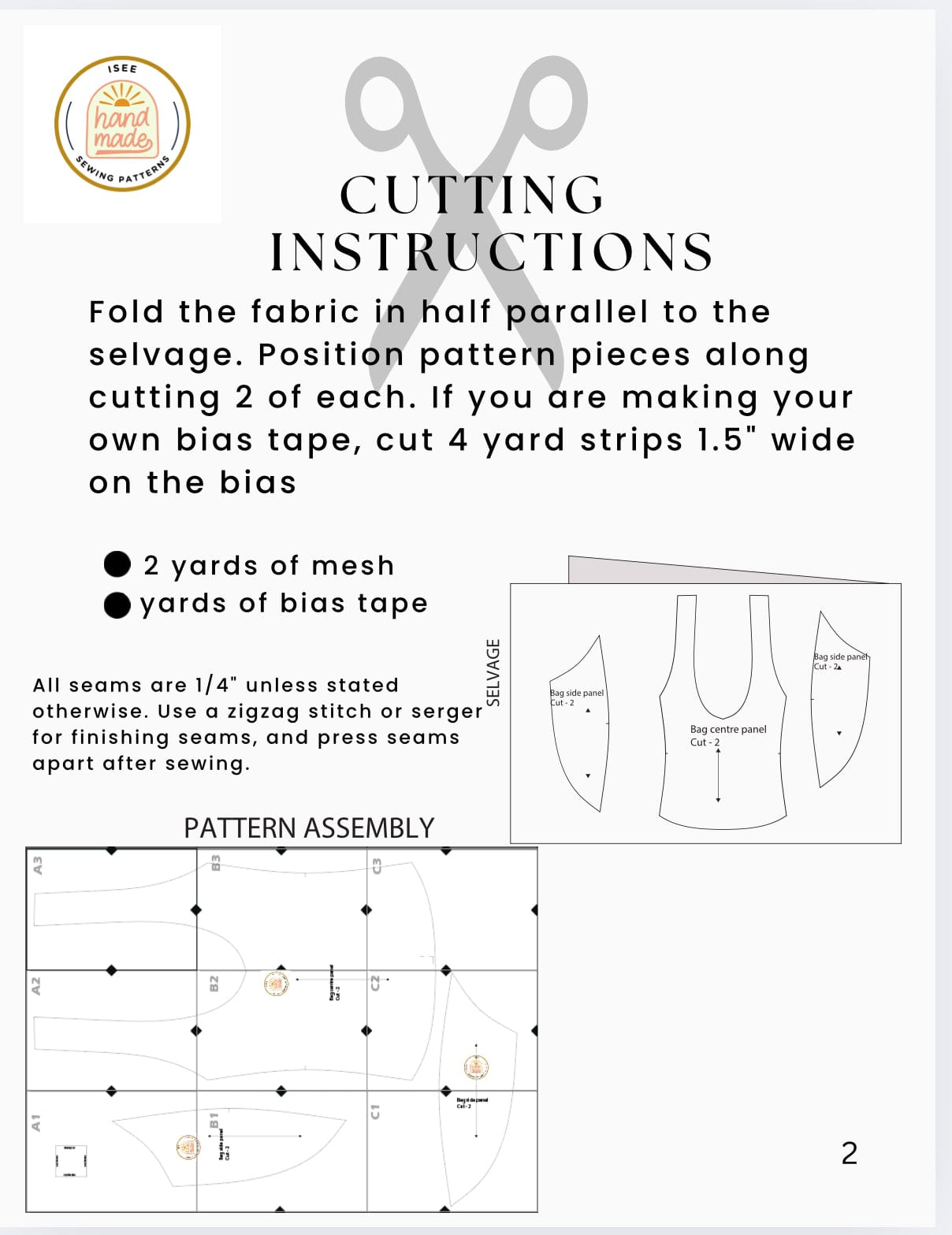 Cutting instructions for sewing pattern