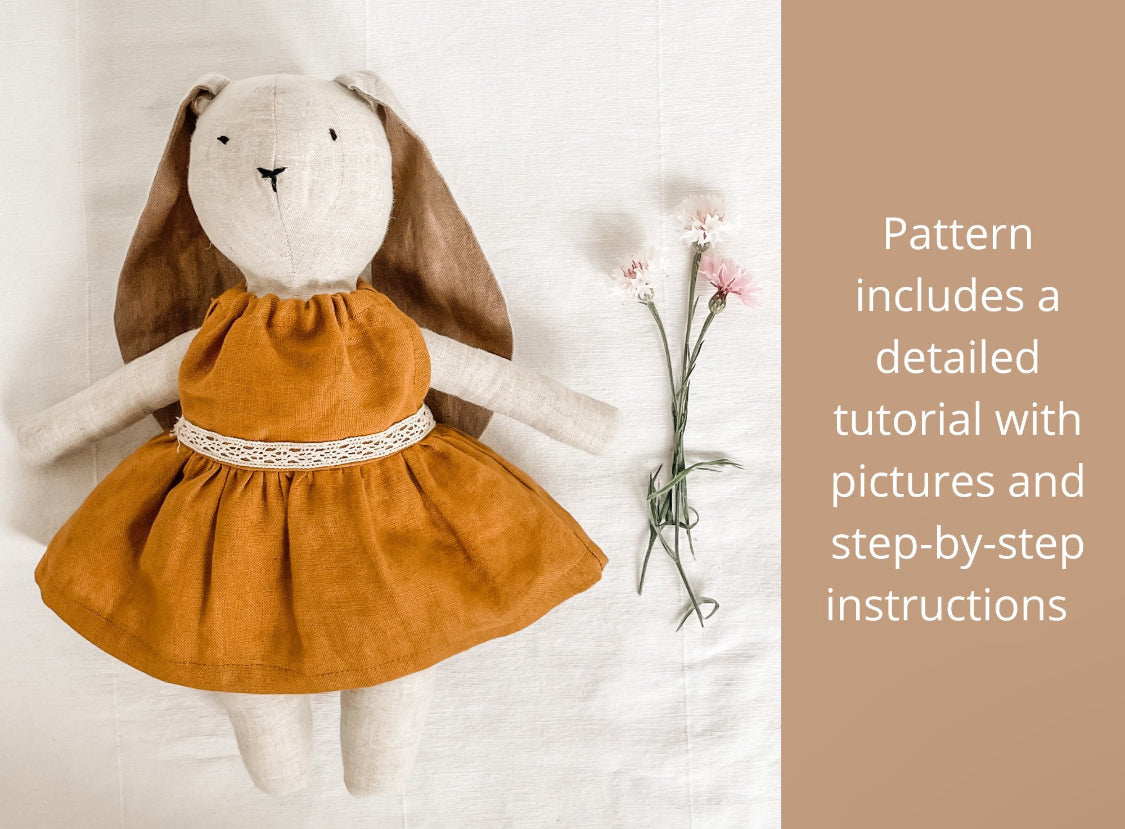 Bunny doll sewing pattern with tutorial