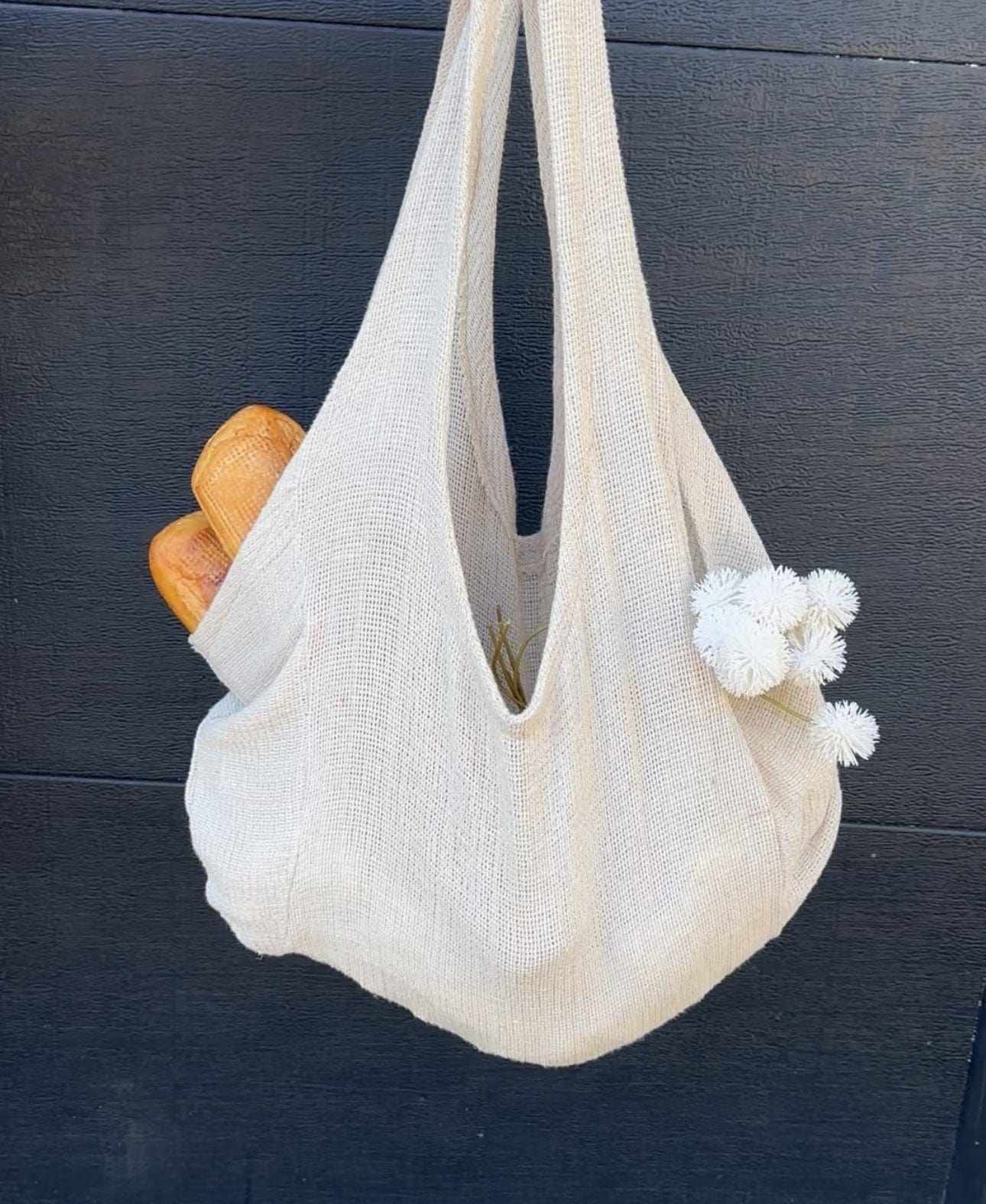 Beige fabric bag with bread, FullSizeRender
