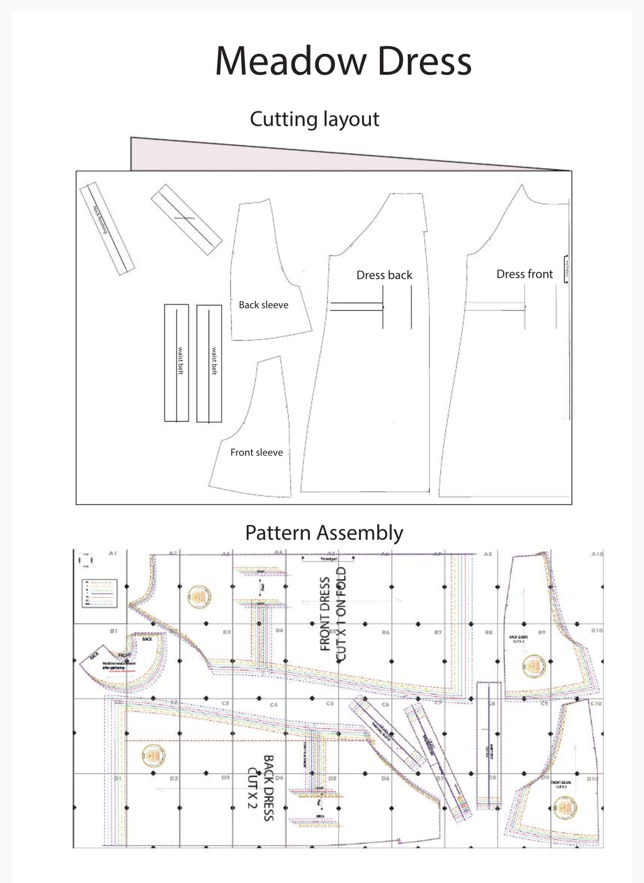 Meadow Dress pattern cutting layout & assembly