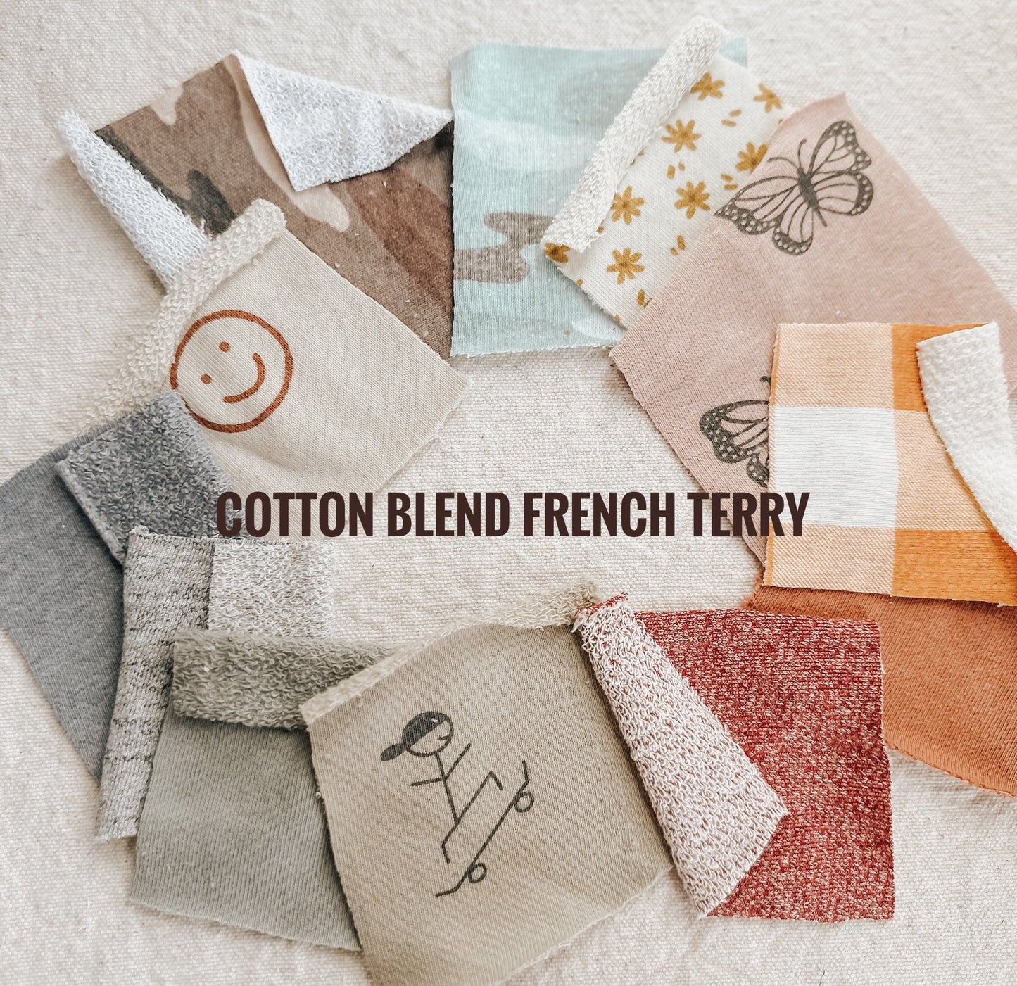 Cotton Blend French Terry fabric swatches.