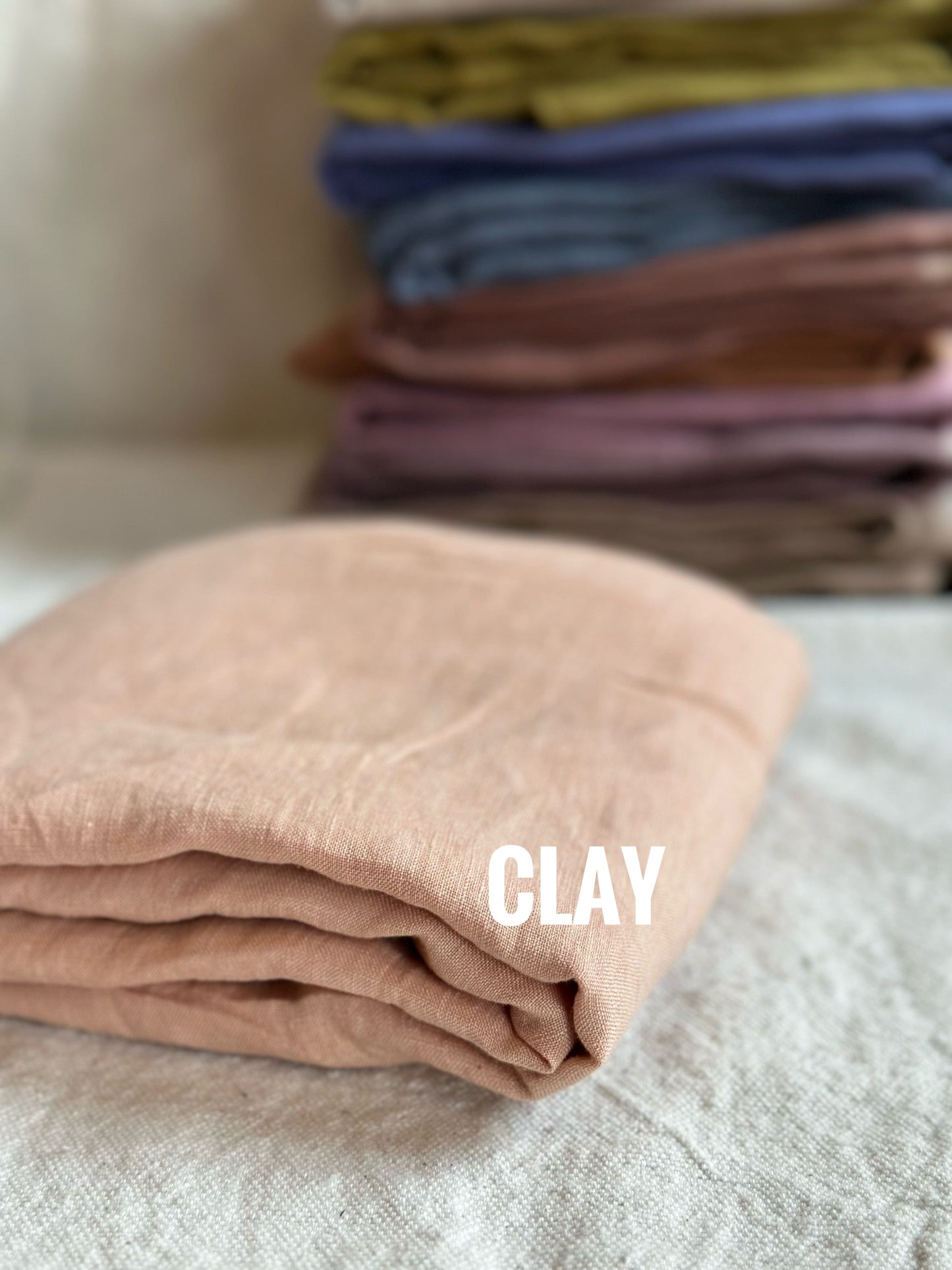 Clay-colored linen bedding