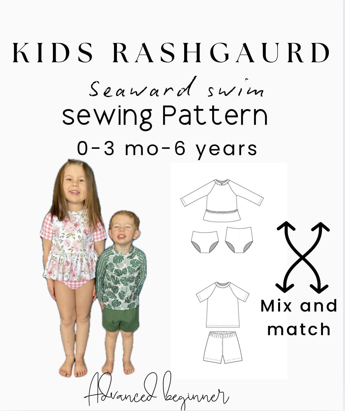 Kids rashguard sewing pattern with mix and match options