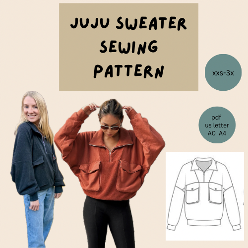 Woman in orange sweater with pattern graphic.