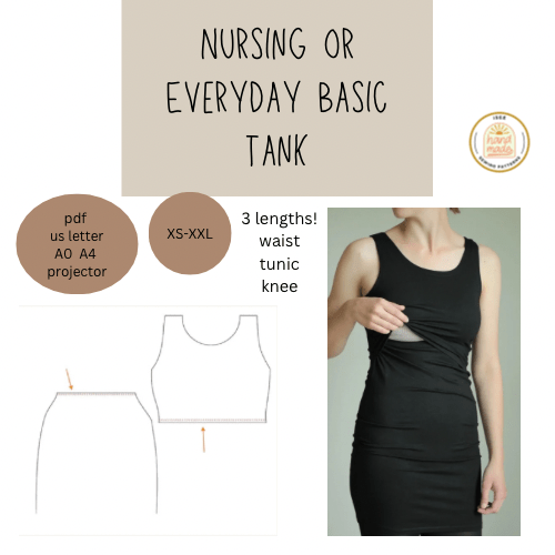 Diagram and photo of a black nursing tank top.