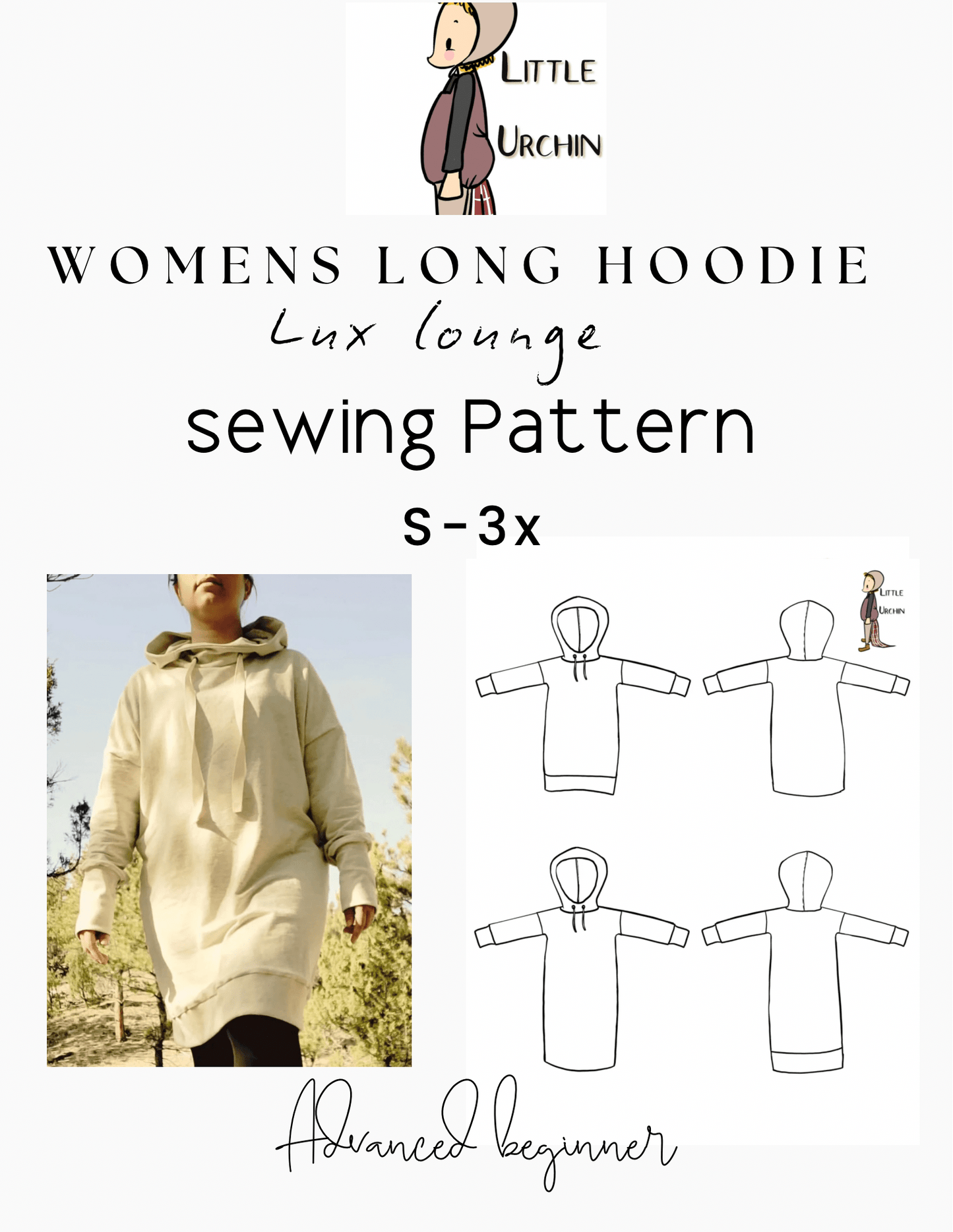 Sewing pattern for women's long hoodie.
