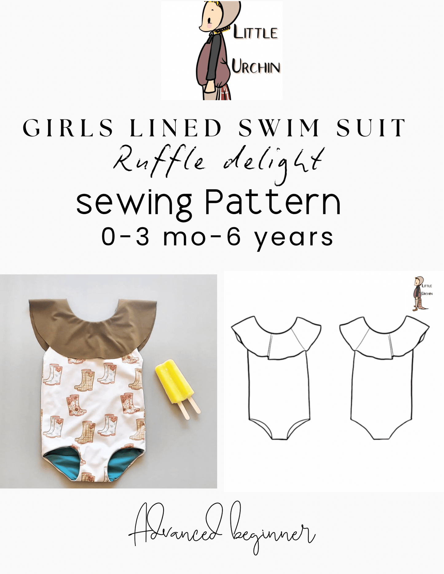 Swimsuit sewing pattern with examples.