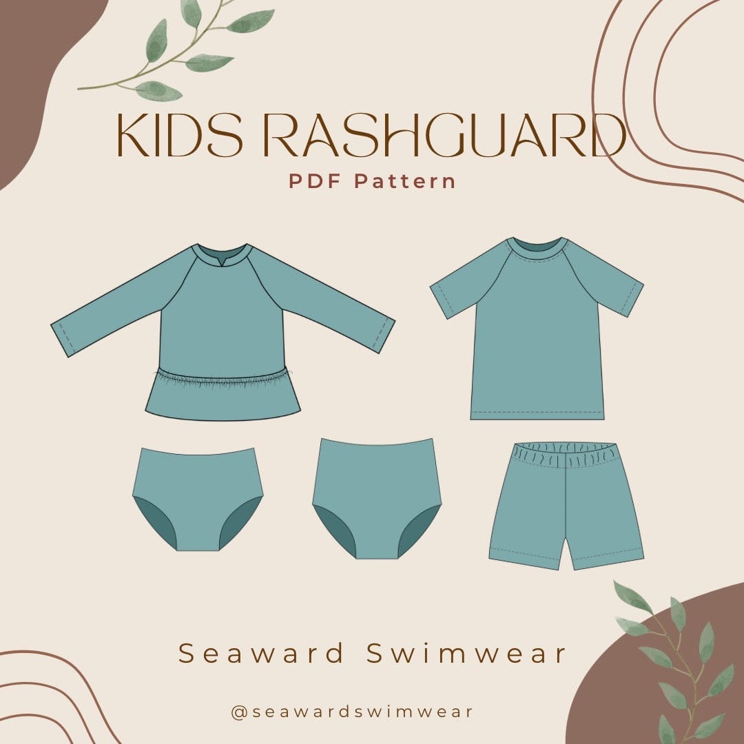 Blue rashguard and swimwear pattern designs.