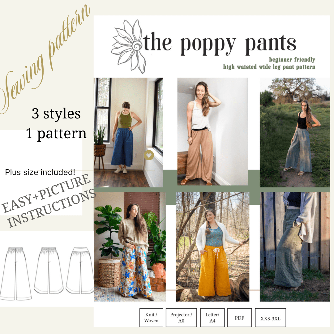 Poppy Pants sewing pattern with multiple styles.