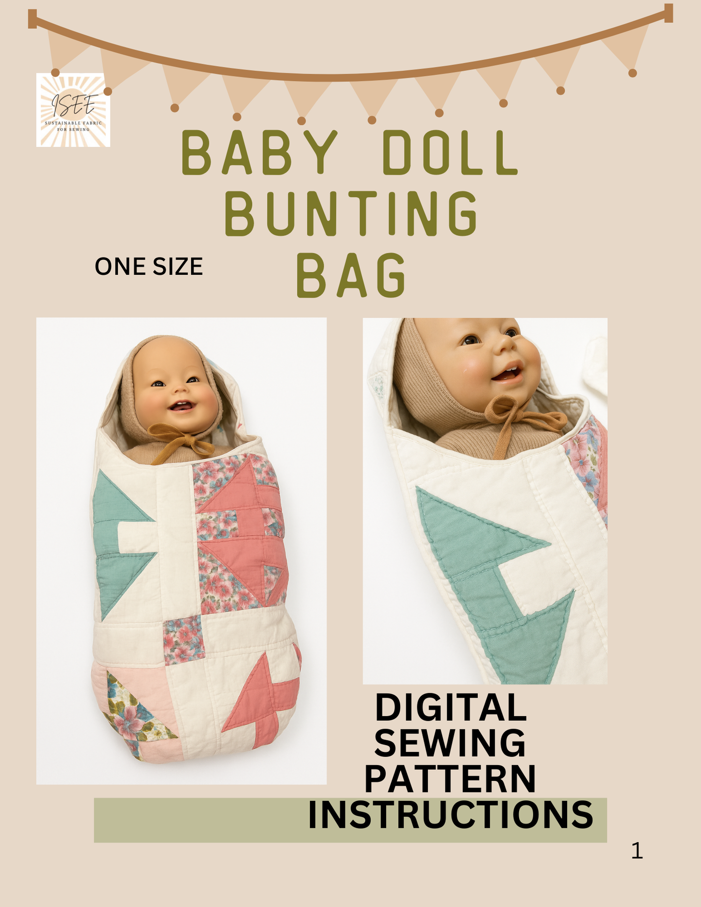 Baby Doll Bunting Bag Sewing Pattern – PDF & Projector File – Beginner DIY Doll Sleeping Bag