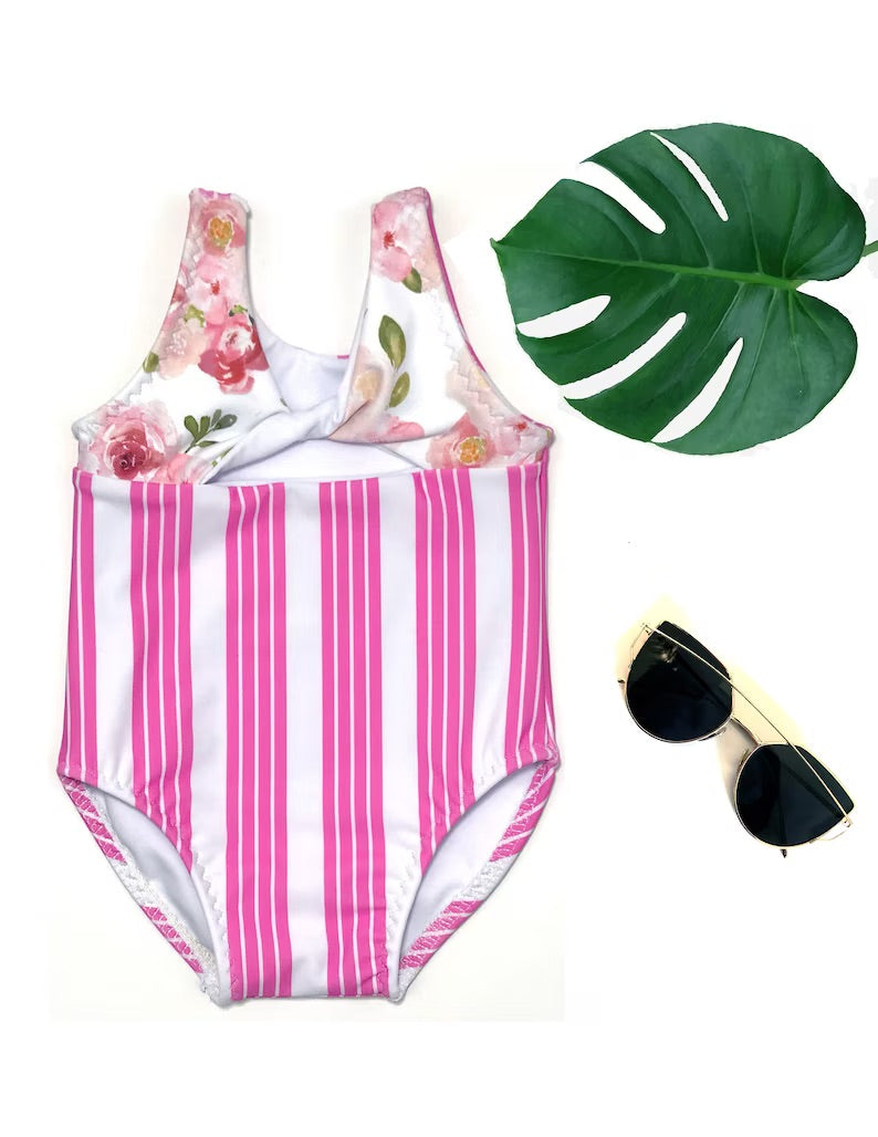 Kids One Piece Swimsuit Tie/Knot/Twist Top - Isee fabric