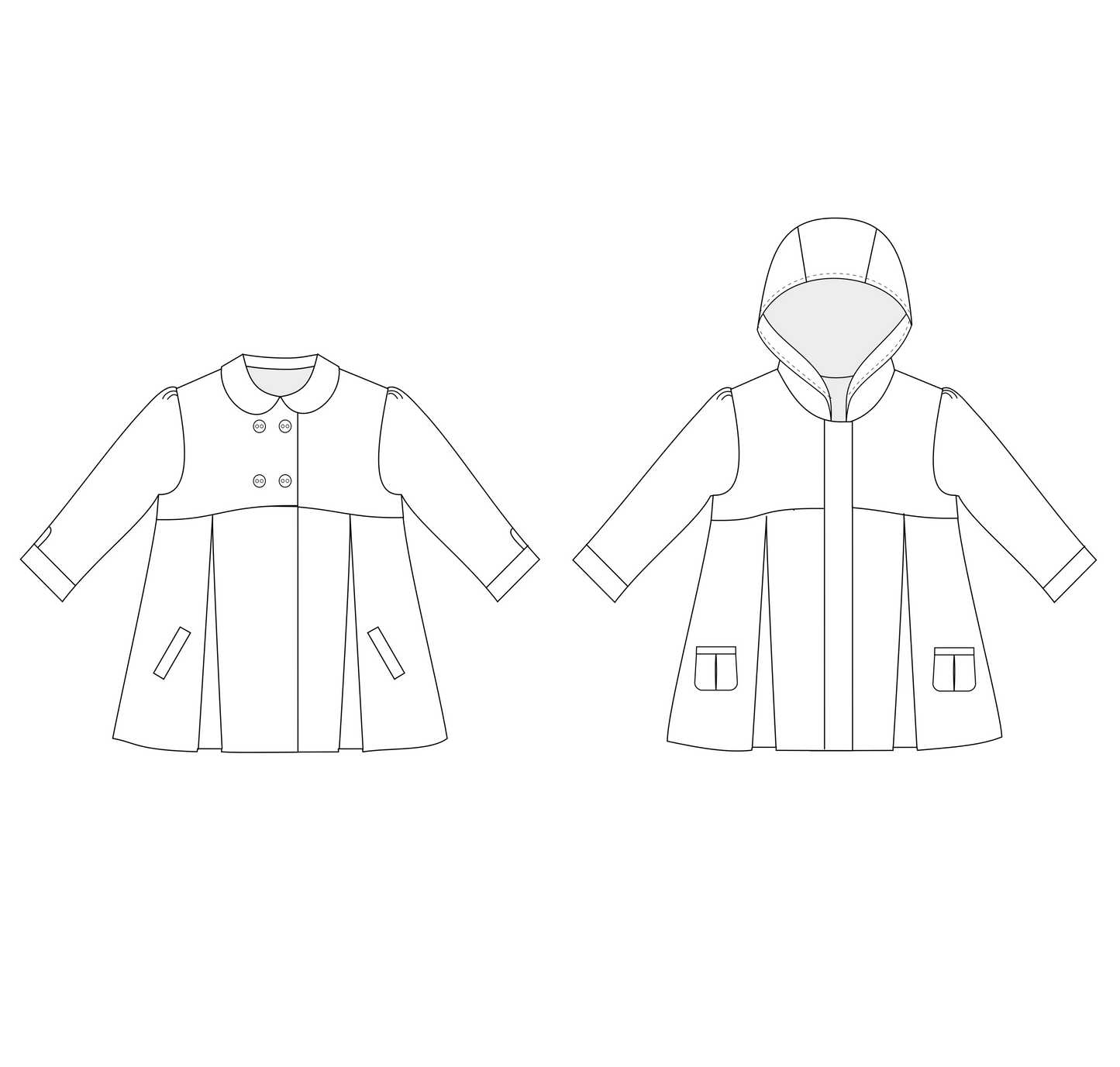 Moiano coat options line drawing
