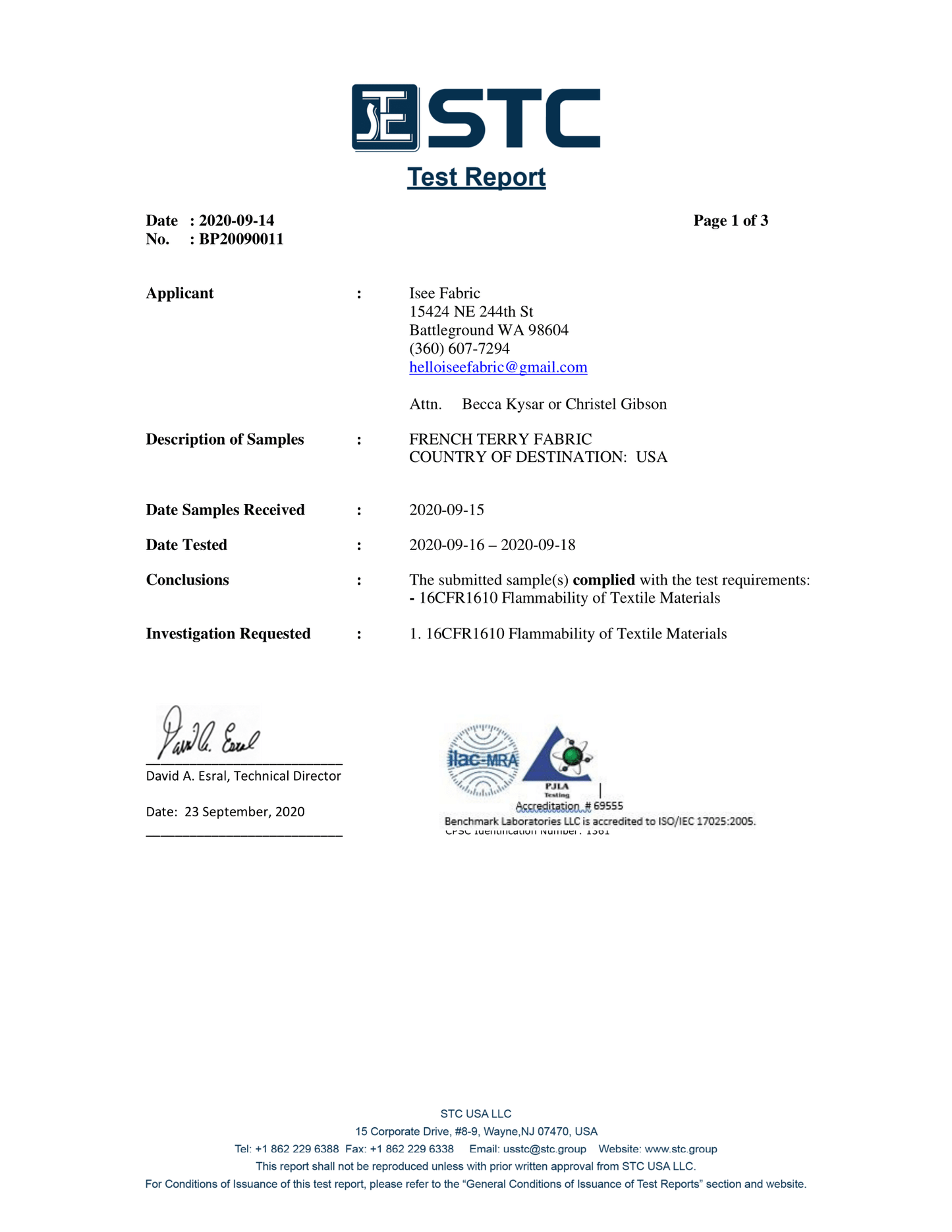 CPSC Compliance Certificates - Isee fabric
