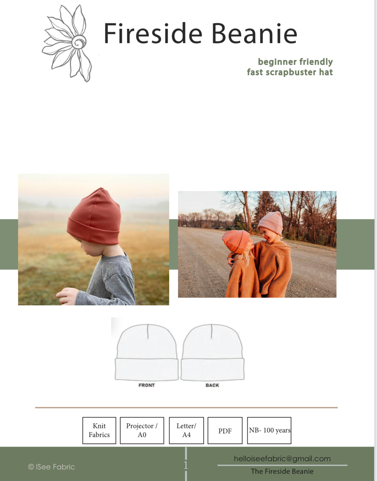 The Fireside Beanie Sewing Pattern - Isee fabric