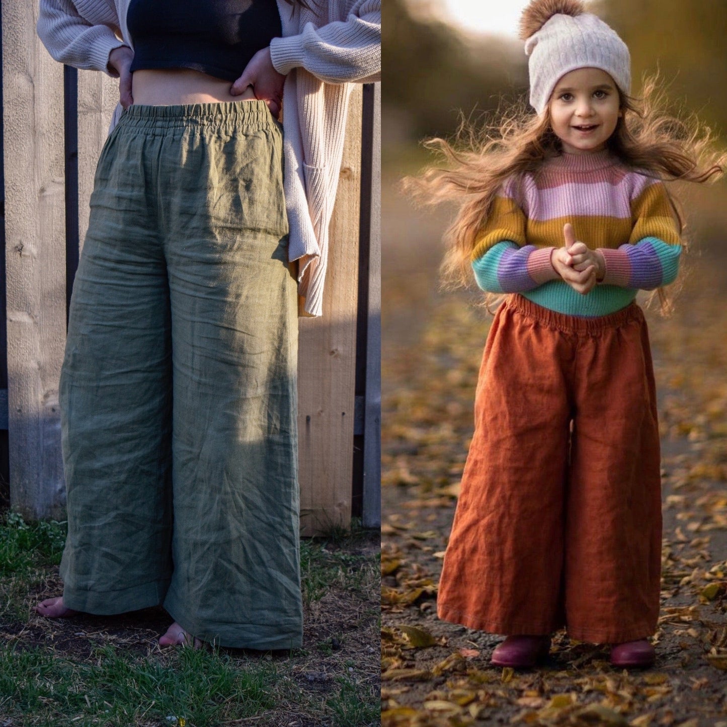 BUNDLE Women's and Childrens Poppy Wide Leg Pants Sewing Patterns - Isee fabric