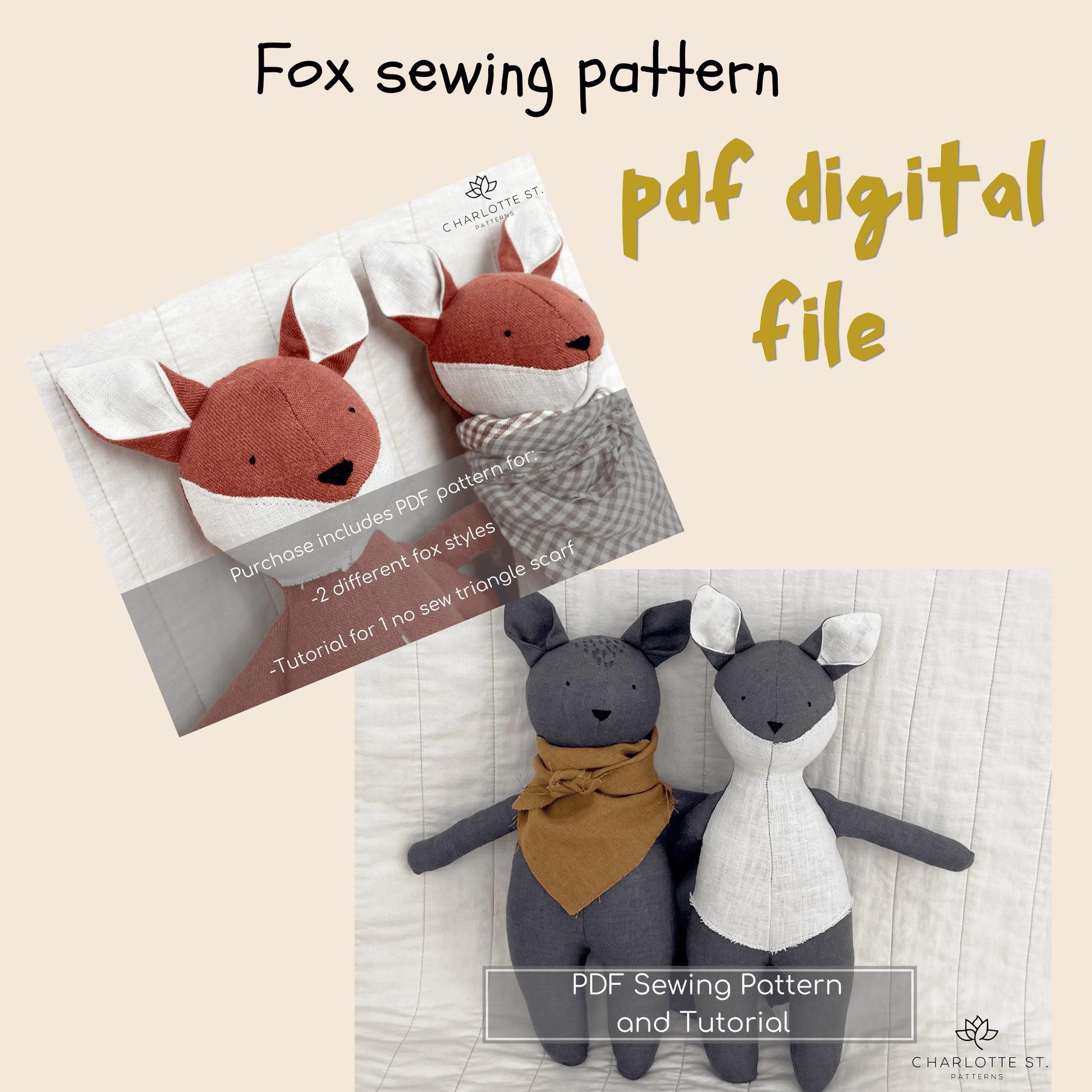 Fox and Wolf Plush PDF Sewing Pattern