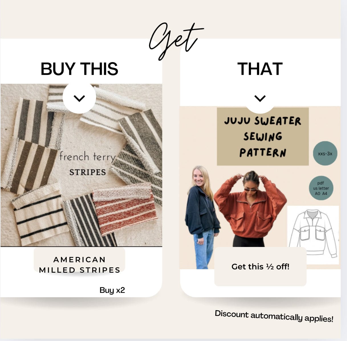 Buy striped french terry and get the JUJU pattern half off!