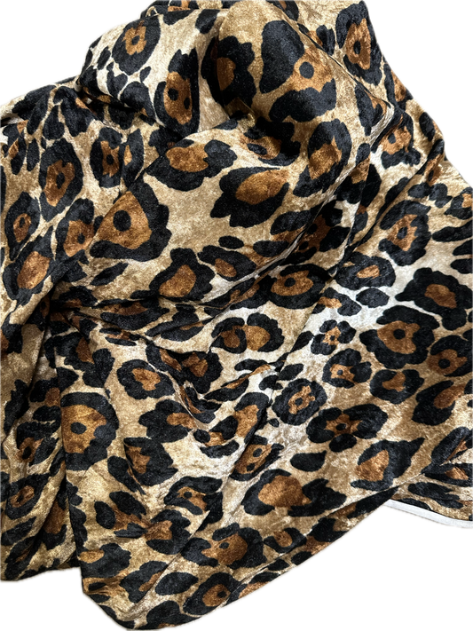 Crushed velvet leopard print stretch fabric