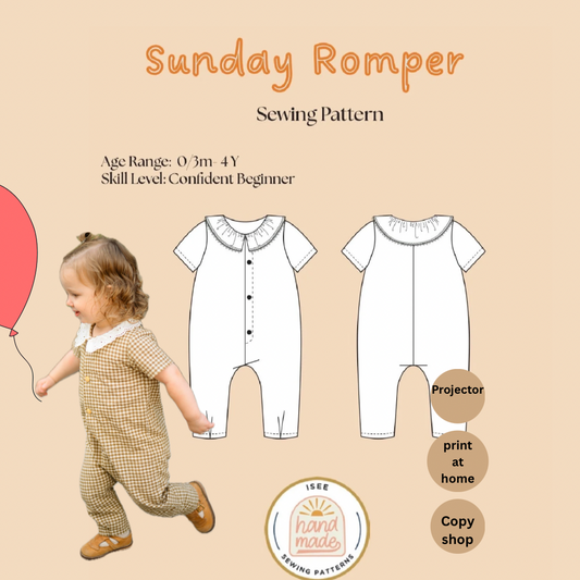 Sunday Romper Sewing pattern 0-3 mo to 4 yrs