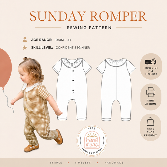 Sunday Romper Sewing pattern 0-3 mo to 4 yrs