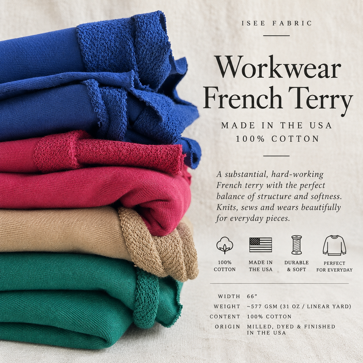 Workwear French Terry | American Milled 100% Cotton | Heavyweight