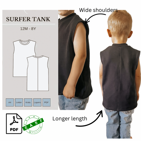 Surfer tank sewing pattern 12mo-8 yr