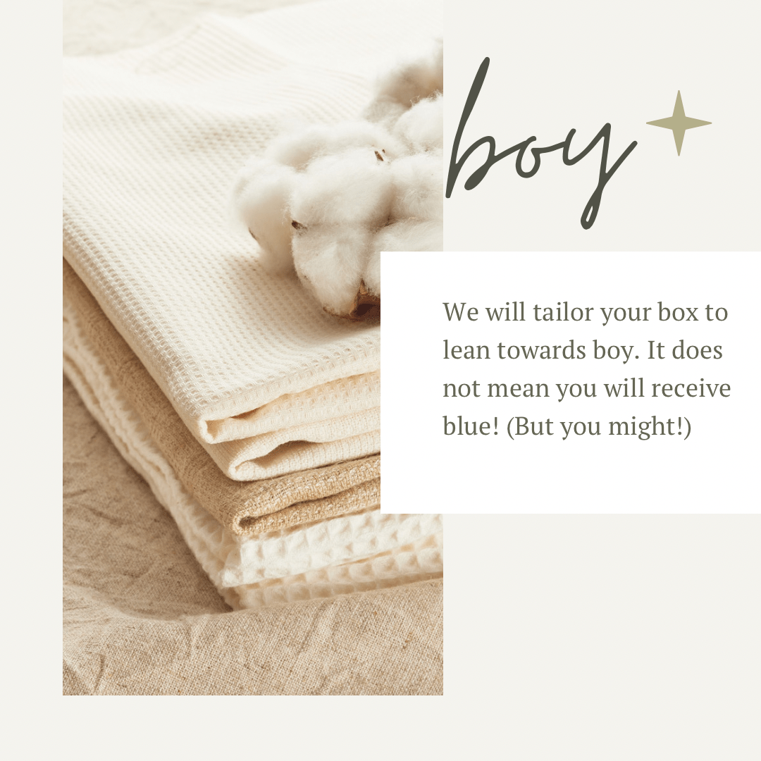 Stacked beige blankets with cotton and boy text.