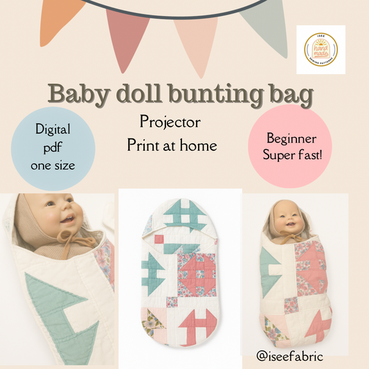 Baby Doll Bunting Bag Sewing Pattern – PDF & Projector File – Beginner DIY Doll Sleeping Bag