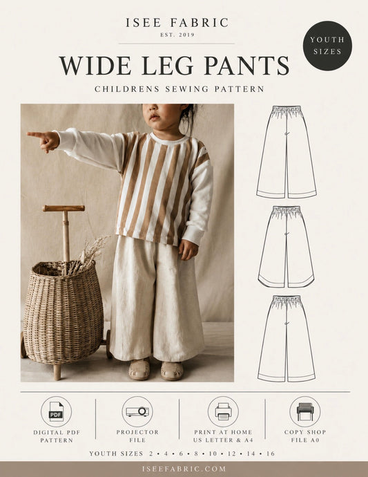 Children and Youth Poppy Wide Leg Pants Sewing Pattern - Isee fabric