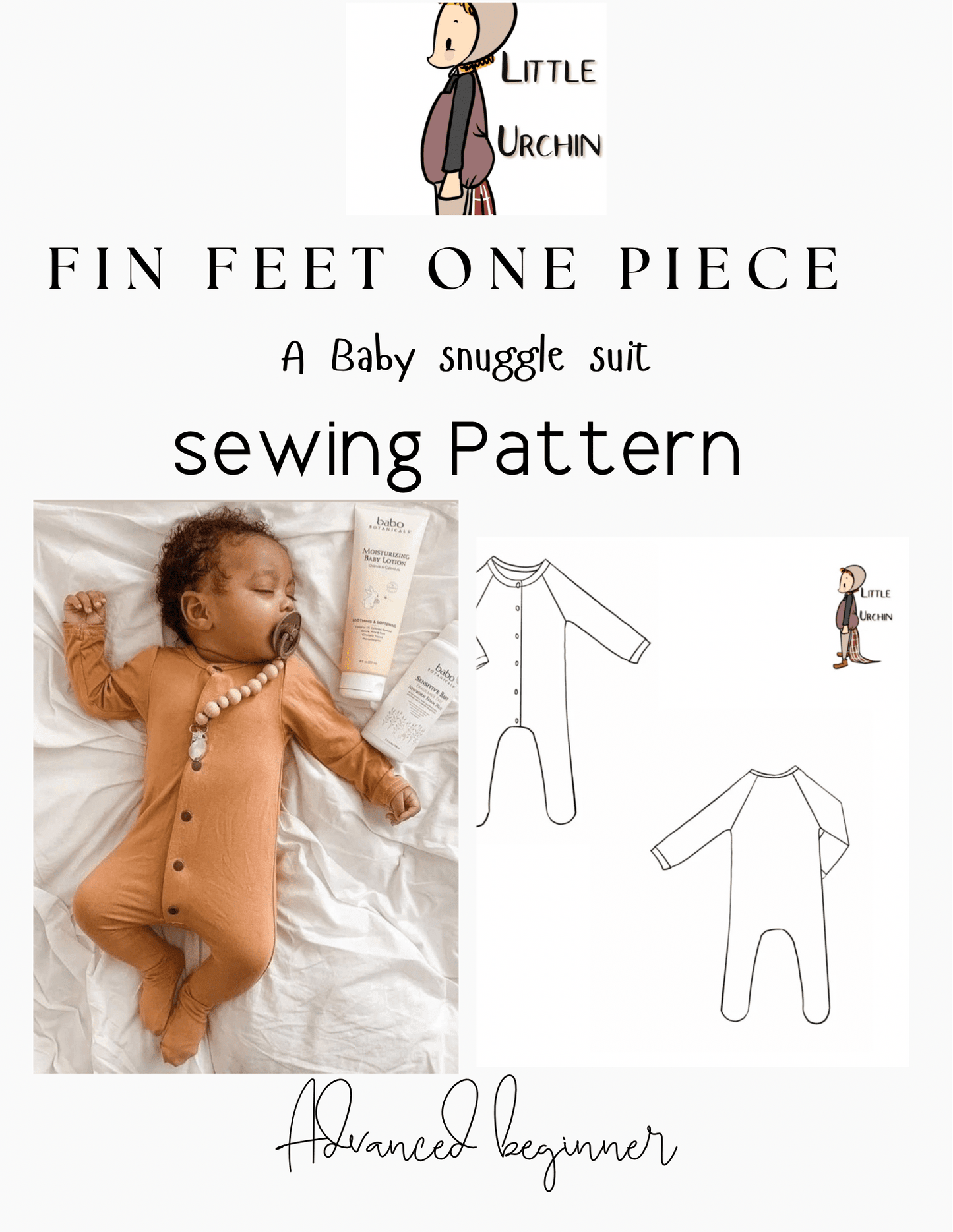 Finn feet one piece baby sewing pattern - Isee fabric