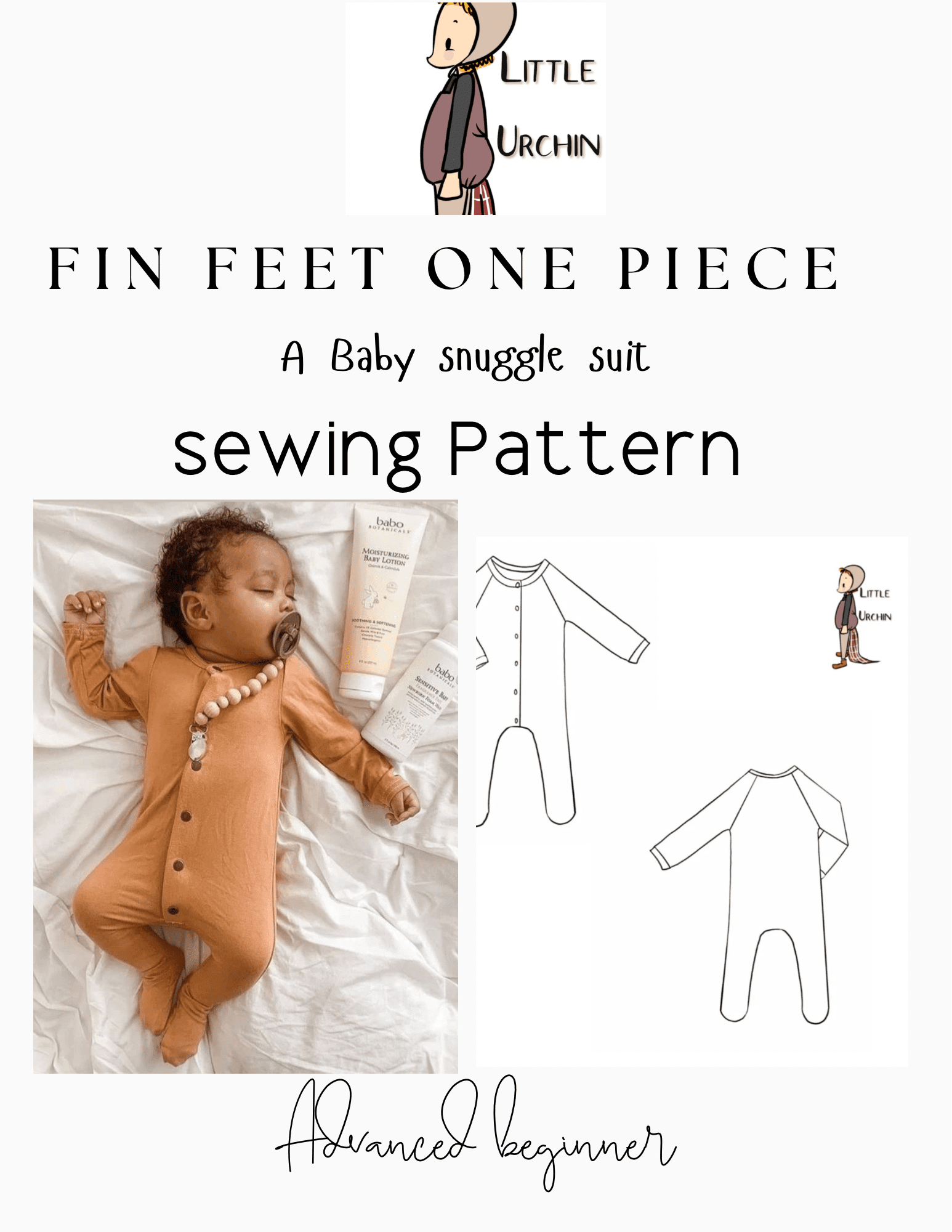 Finn feet one piece baby sewing pattern - Isee fabric