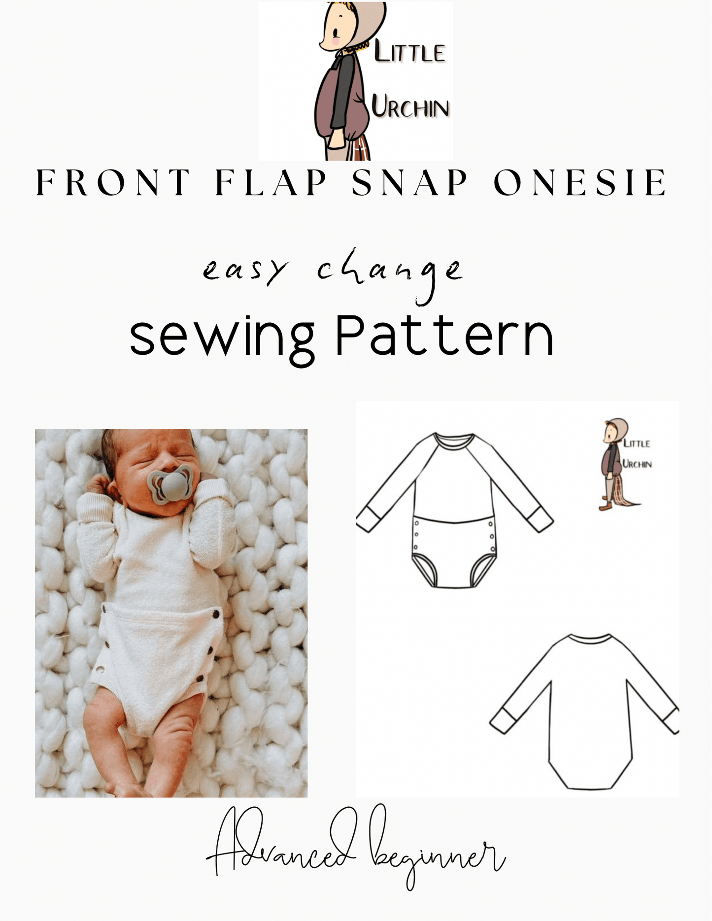 Front flap snap baby onesie romper pdf sewing pattern - Isee fabric