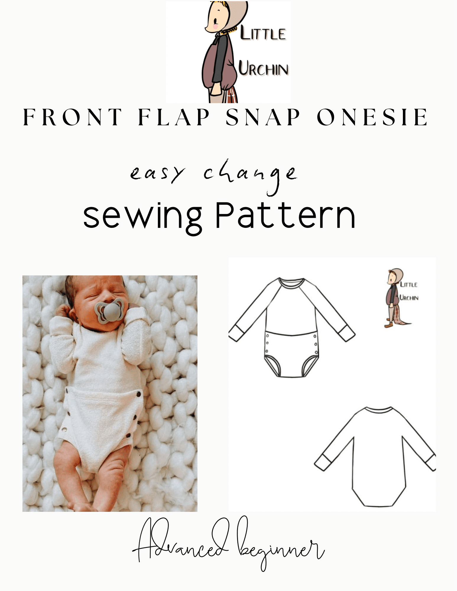 Front flap snap baby onesie romper pdf sewing pattern - Isee fabric