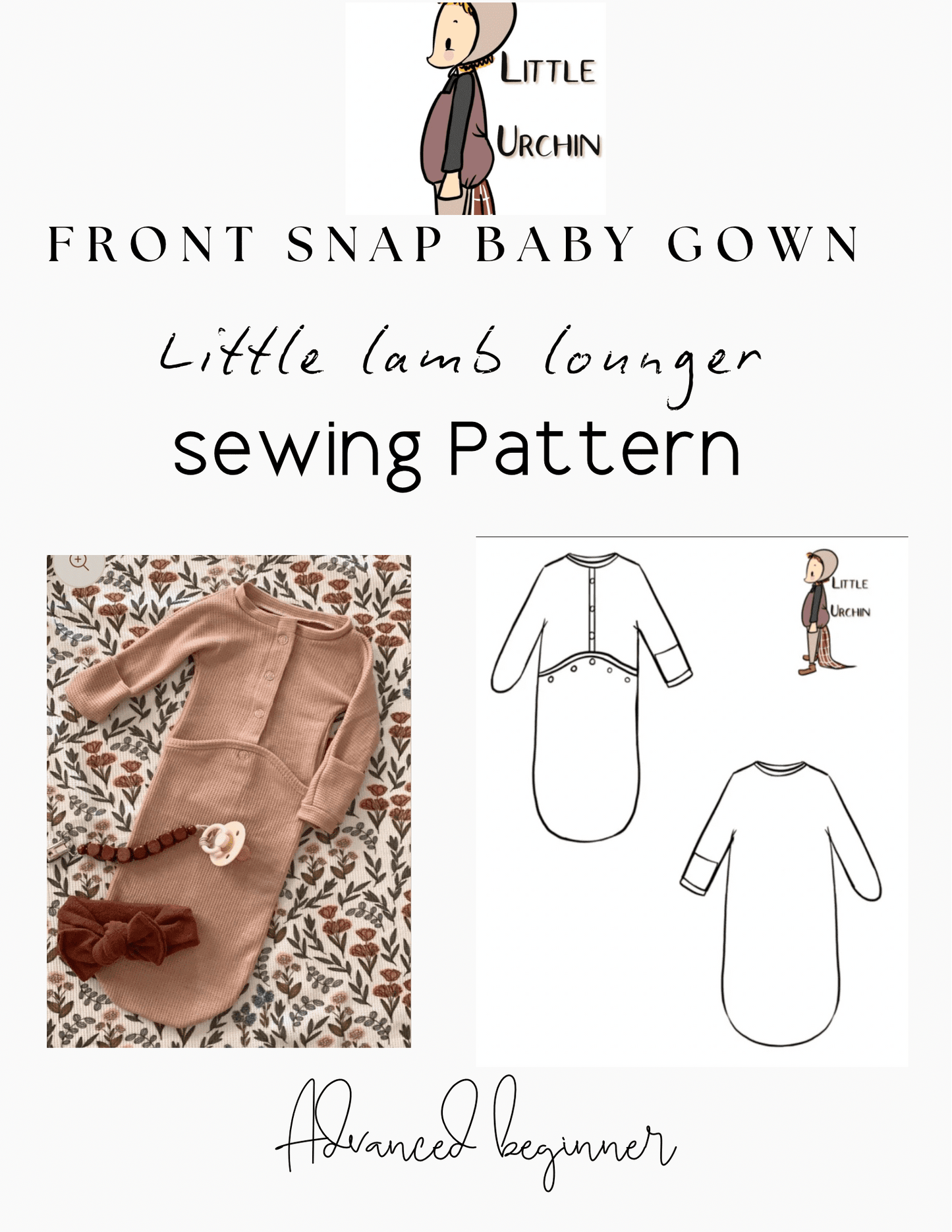 Front Snap baby gown sewing pattern - Isee fabric