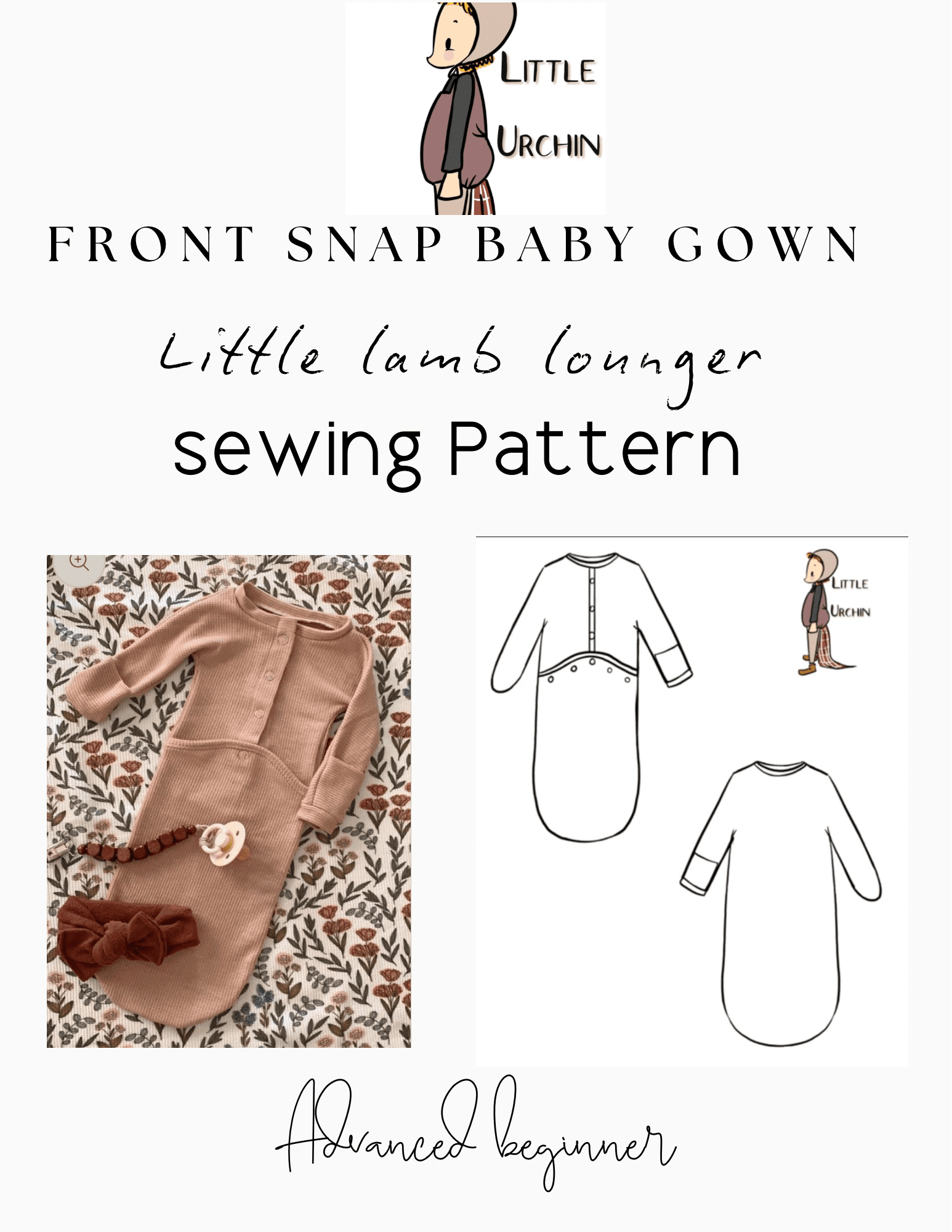 Front Snap baby gown sewing pattern - Isee fabric
