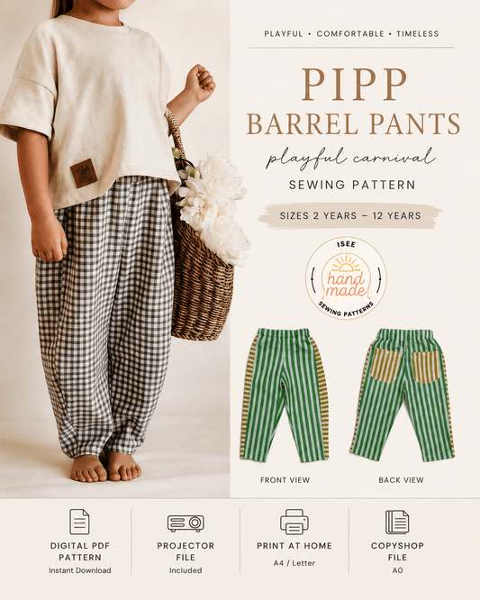 Pipp Barrel Pants sewing Pattern sizes 2yr -12 yr - Isee fabric