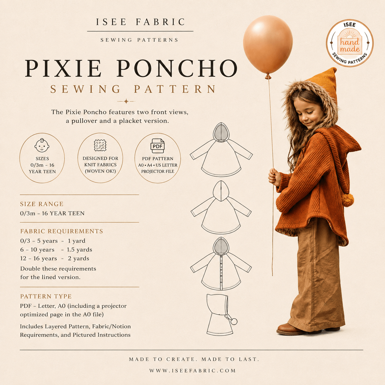 The Pixie Poncho Sewing Pattern - Isee fabric