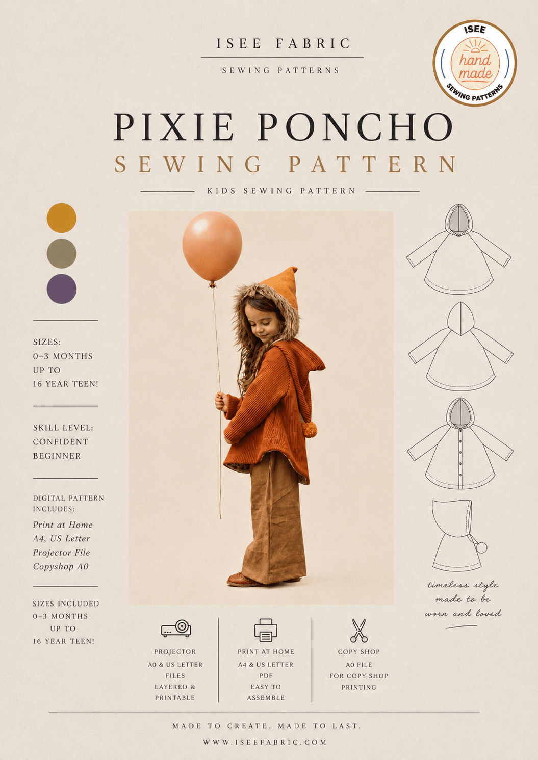 The Pixie Poncho Sewing Pattern - Isee fabric