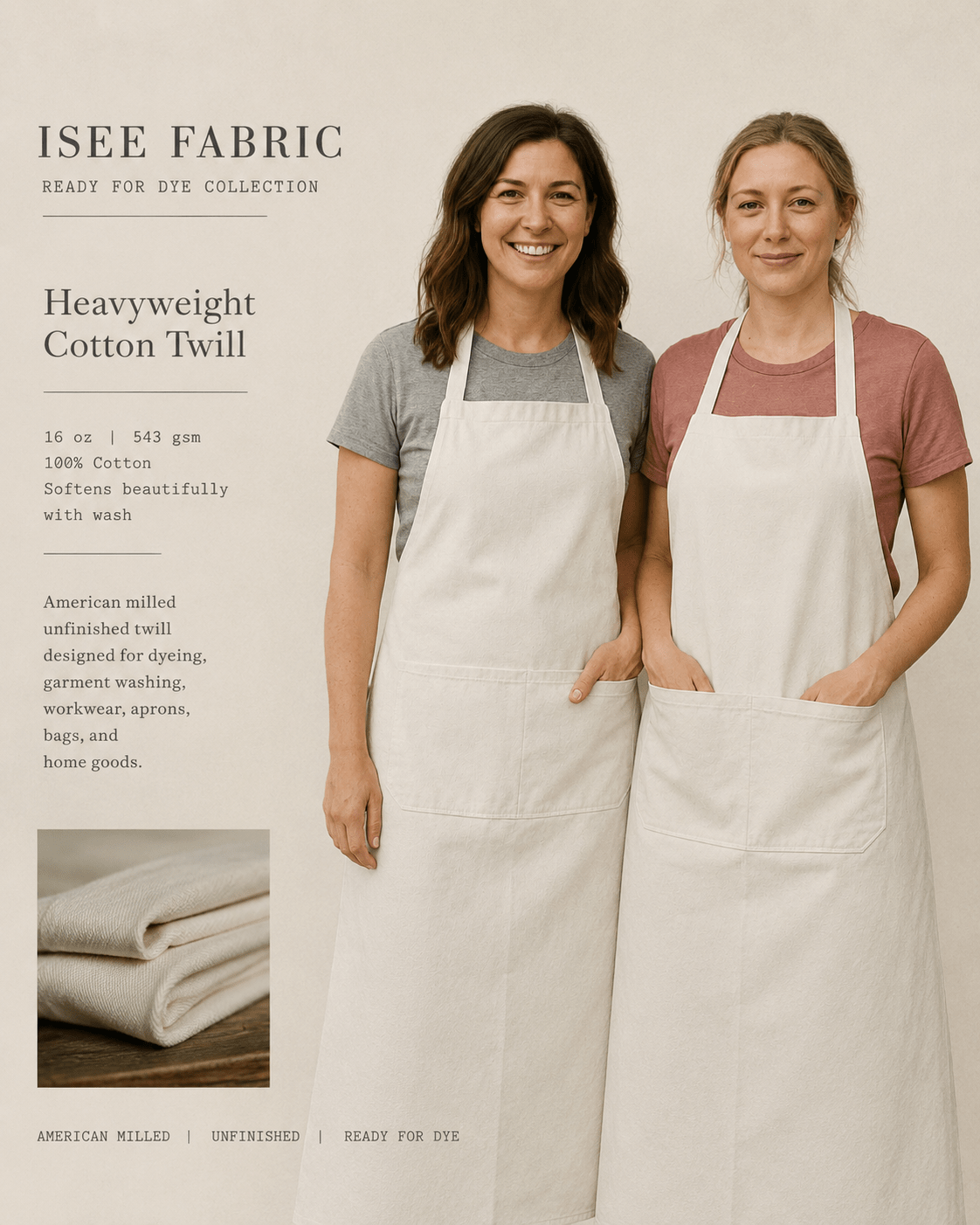 Workwear Cotton Twill Fabric - 16 oz Heavyweight PFD 100% Cotton - Isee fabric