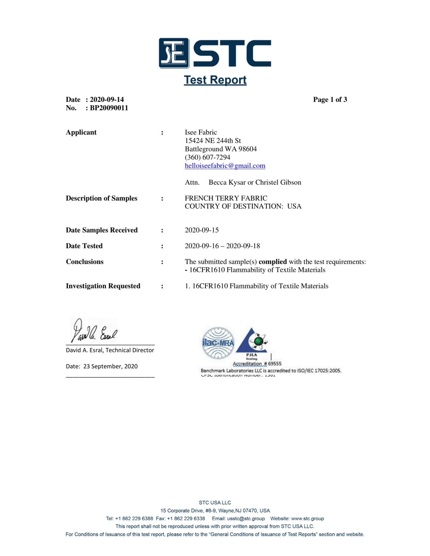 CPSC Compliance Certificates - Isee fabric