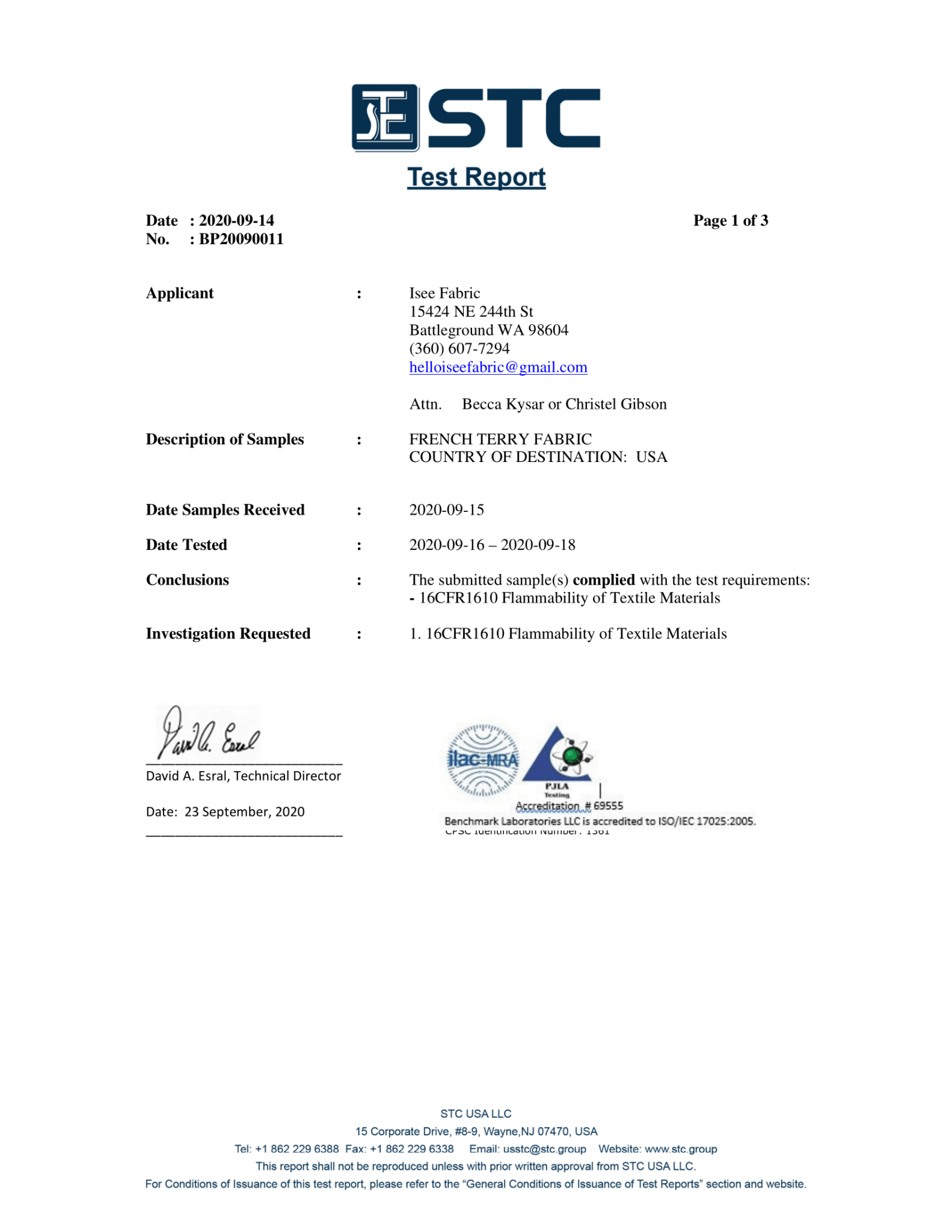 CPSC Compliance Certificates - Isee fabric