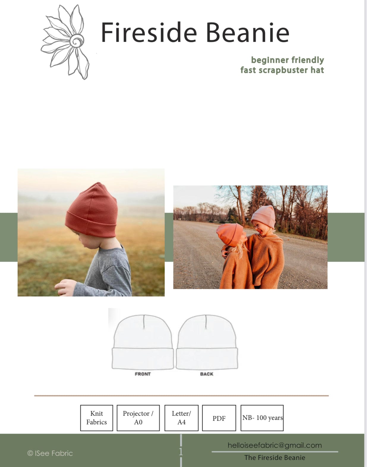 The Fireside Beanie Sewing Pattern - Isee fabric